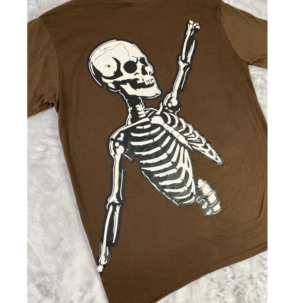 RGSTR‎ T-Shirt Men Large Brown Unwritten End Skeleton Graphic Streetwear Tee
